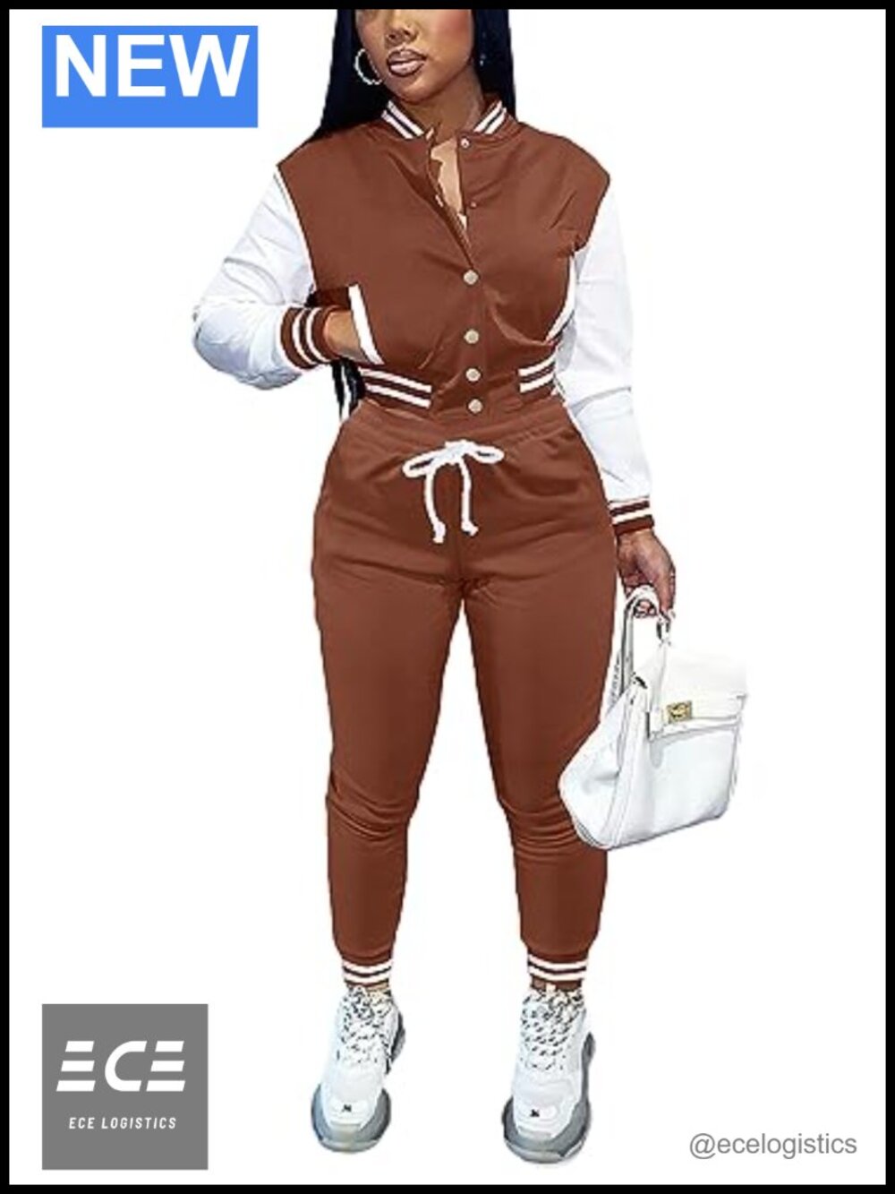 Women's Two-Piece Tracksuit Cropped Varsity Jacket Jogger Set
